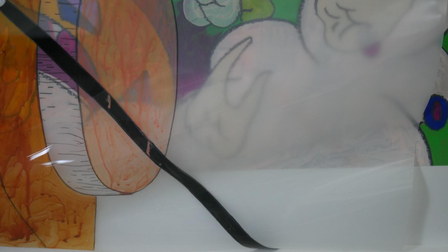 A framed and glazed large oil and pastel on layered plastic sheets, Pop Art style abstract study, - Image 6 of 11