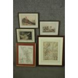 A collection of five framed and glazed 19th century hand coloured engravings. Three of tropical