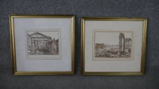 Two framed and glazed 19th century pen and watercolour studies of classical monuments in Rome.