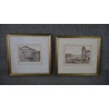 Two framed and glazed 19th century pen and watercolour studies of classical monuments in Rome.