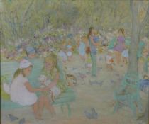 Jocelyne Seguin, French, (1917 - 1999), Oil on canvas, people in the park, signed bottom right and