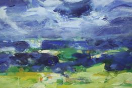Clement McAleer, British, 1949, oil on canvas lansdcape, 'Blue Shore', titled and dated verso. H.