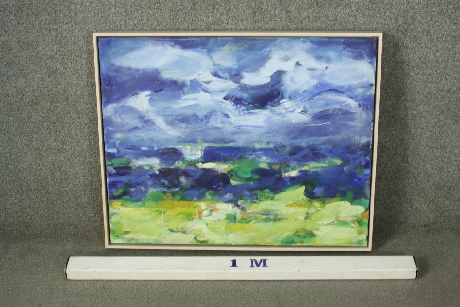 Clement McAleer, British, 1949, oil on canvas lansdcape, 'Blue Shore', titled and dated verso. H. - Image 3 of 6