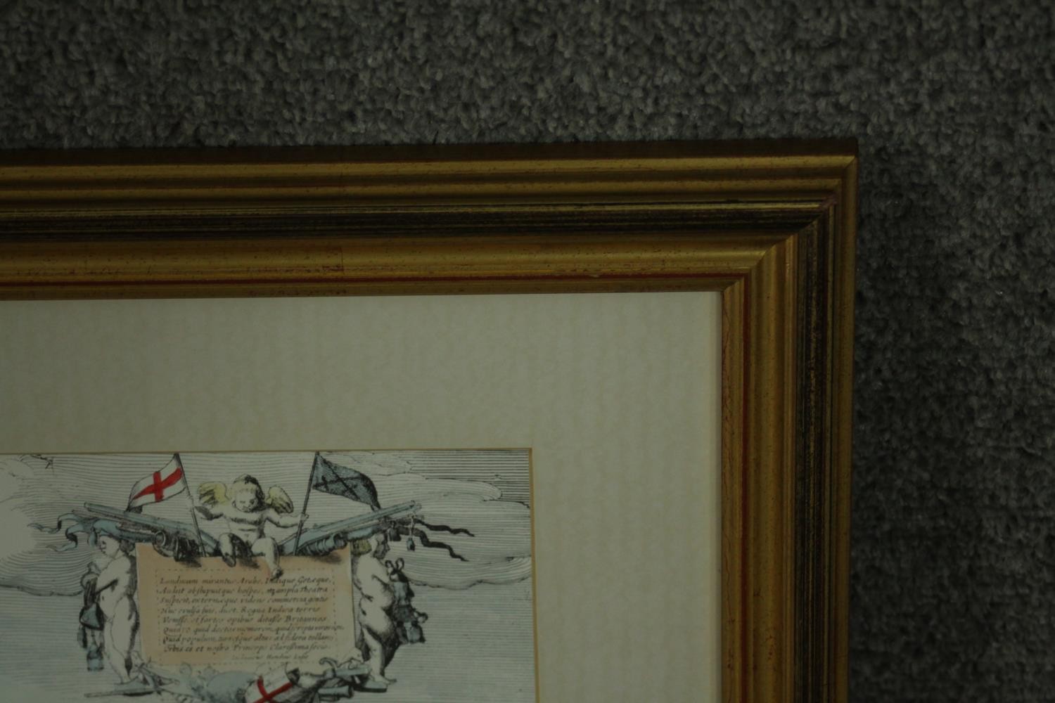 A large framed and glazed hand coloured engraving of a scene of the Thames with various places - Image 6 of 7