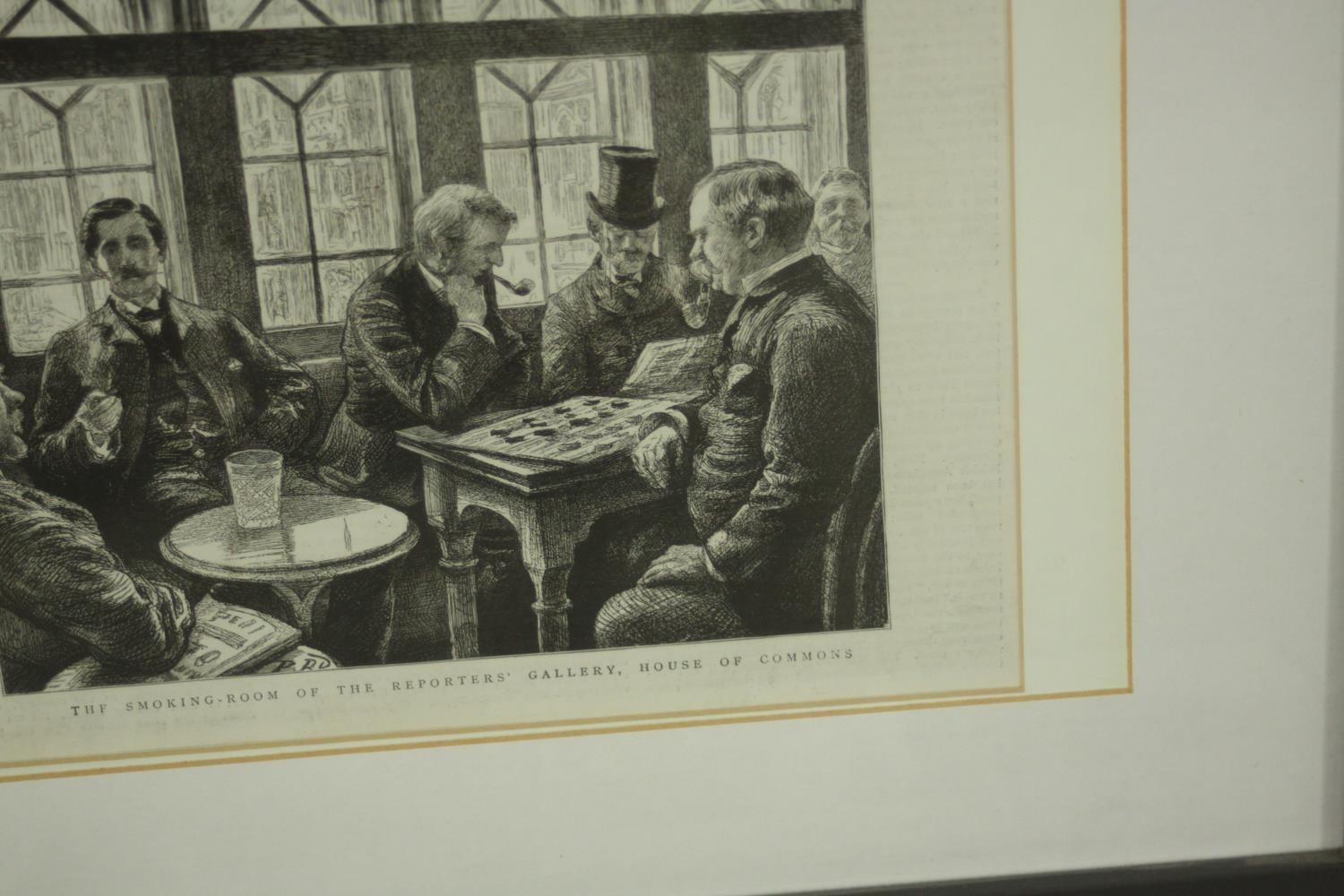 Two framed and glazed 19th century engravings one of The Smoking-Room of the Reporters Gallery, - Image 8 of 11
