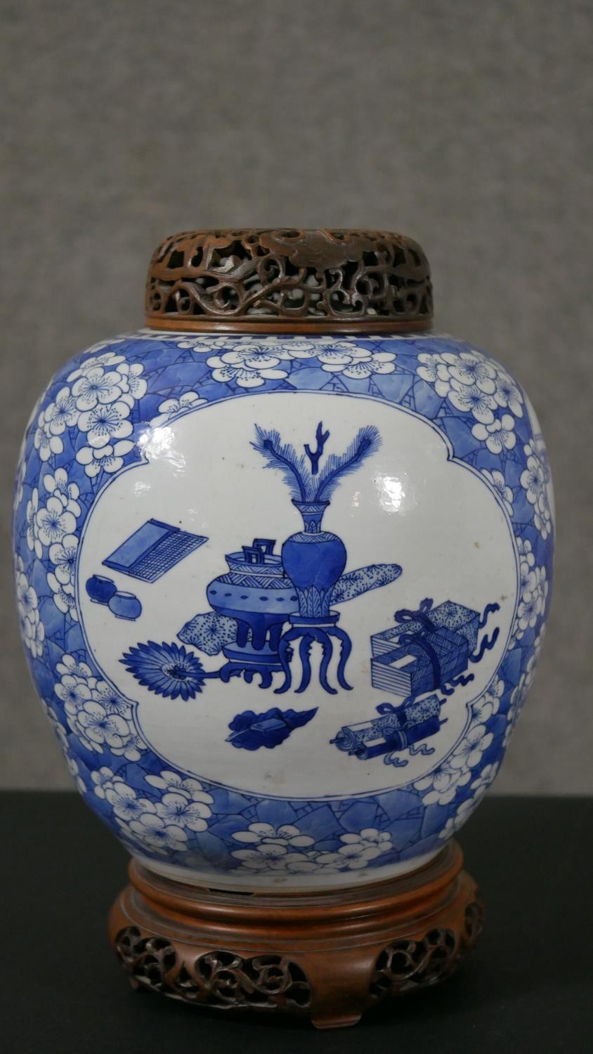 A Chinese blue and white porcelain vase of ovoid form, with two pictorial reserves, one depicting - Image 6 of 9