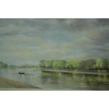 Jocelyn Galsworthy (Contemporary British), Thames lanscape, oil pastel, signed lower right and dated