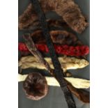 A collection of nine pieces of fur, faux fur and Afghan lambs wool. Including one hat and various