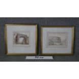 Two framed and glazed 19th century pen and watercolour studies of classical monuments in Rome.