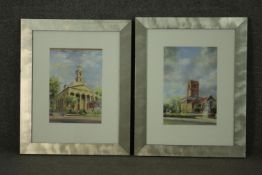 Jocelyn Galsworthy (Contemporary British) two cityscapes, oil pastel, one signed lower right and