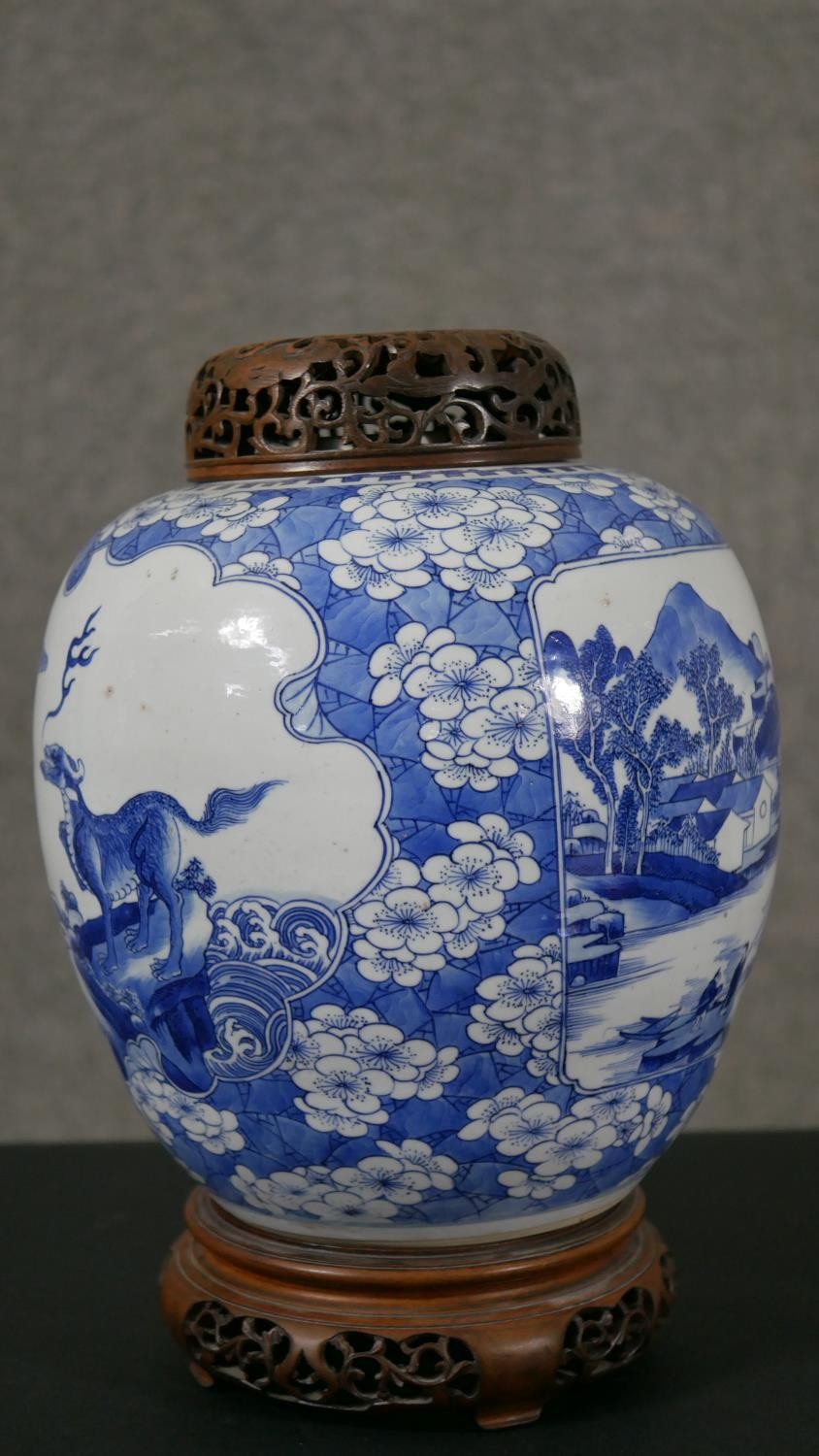A Chinese blue and white porcelain vase of ovoid form, with two pictorial reserves, one depicting - Image 4 of 9