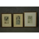 Three framed and glazed artist's proof etchings of famous scientists, Edward Jenner, W. Harvey and