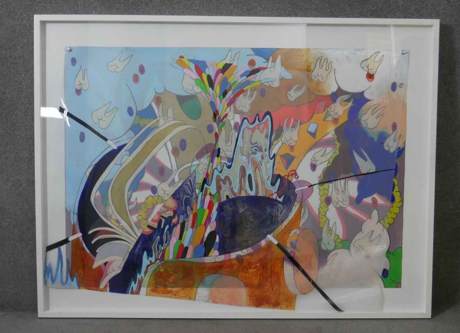 A framed and glazed large oil and pastel on layered plastic sheets, Pop Art style abstract study, - Image 2 of 11