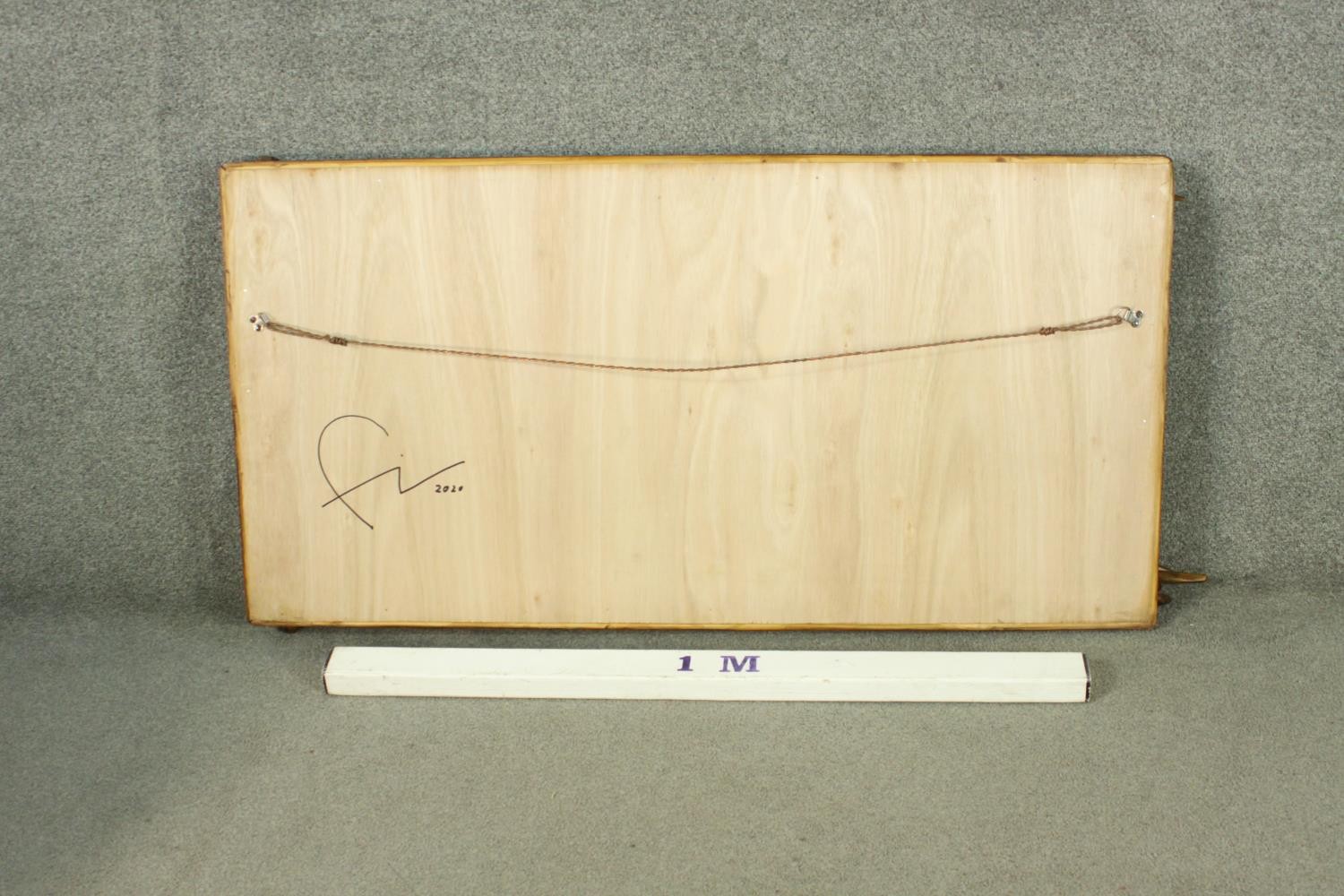 A contemporary designer driftwood wall mirror, signed and dated to the back. H.67 W.123cm. - Image 11 of 11