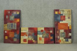 Neil Bottle- Silk screen on silk, 'Composition X1V' Four canvases with architectural details.