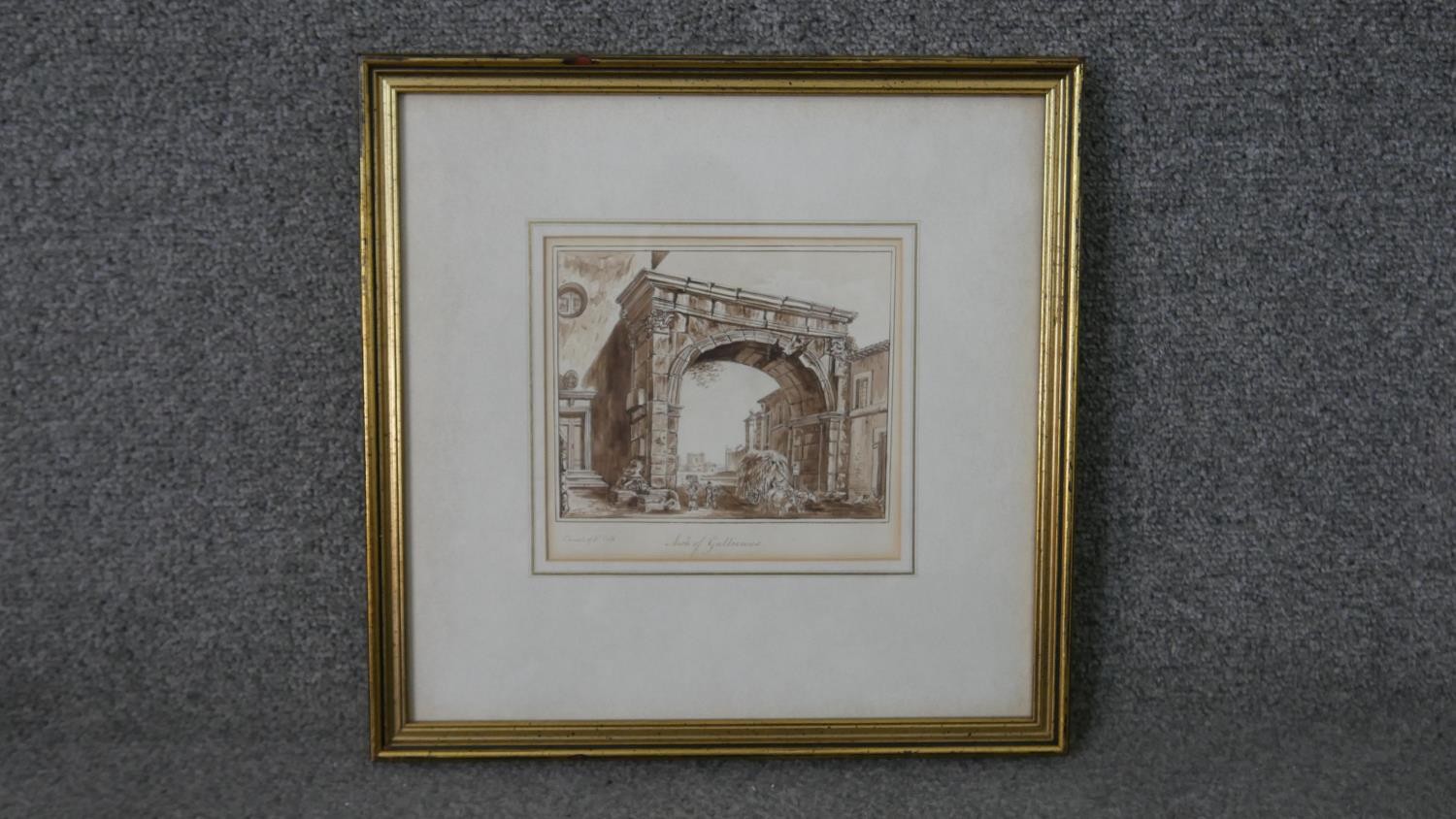 Two framed and glazed 19th century pen and watercolour studies of classical monuments in Rome. - Image 8 of 12
