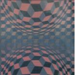 A framed and glazed vintage Blotter art print of Victor Vasarely optical illusion. This blotter