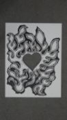 Aleksandra Mir, American, lithographic print of flames with cut out heart, edition 11/100.
