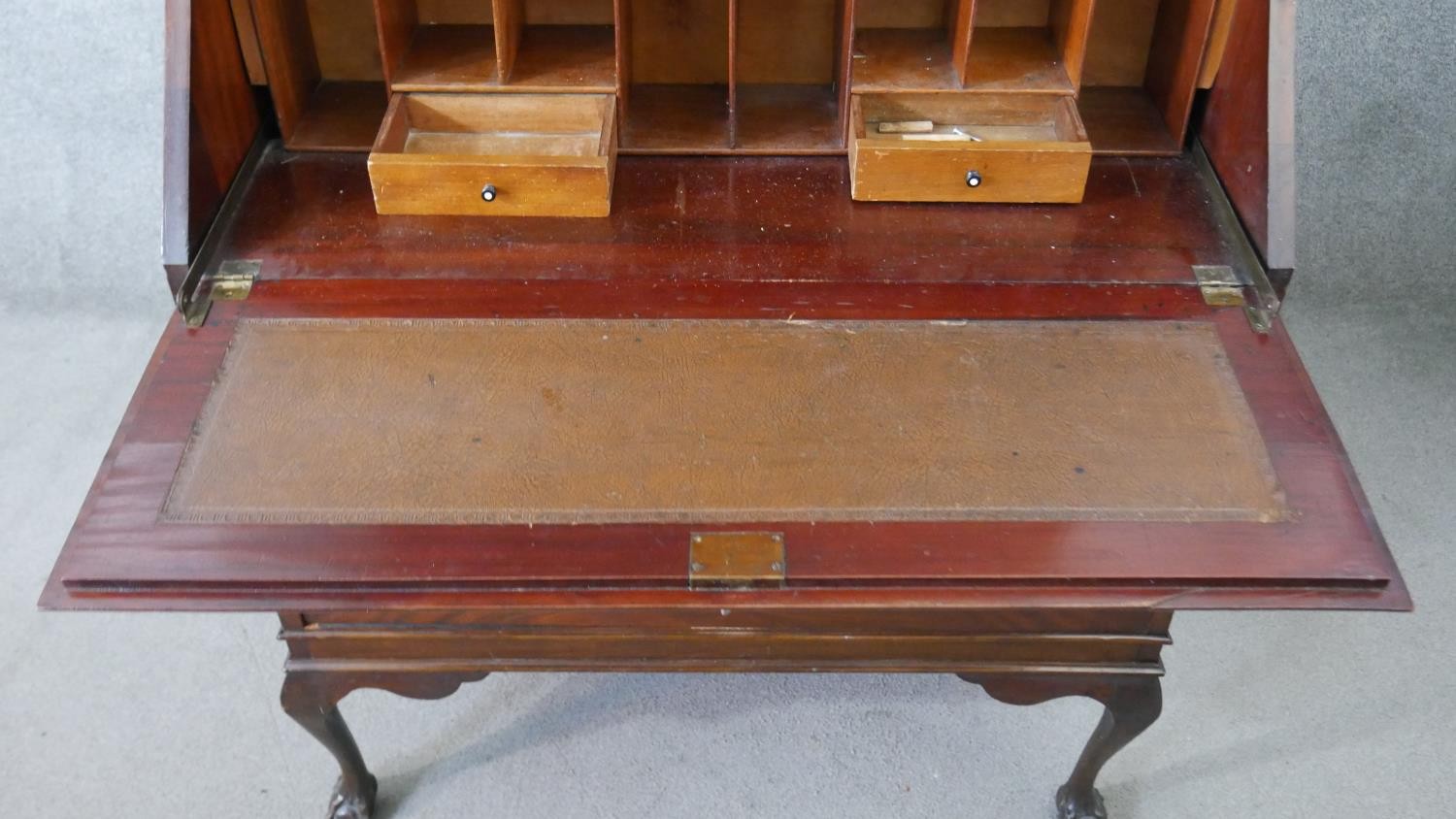 An Edwardian mahogany bureau bookcase, with two glazed doors enclosing shelves, over a quarter - Image 7 of 8