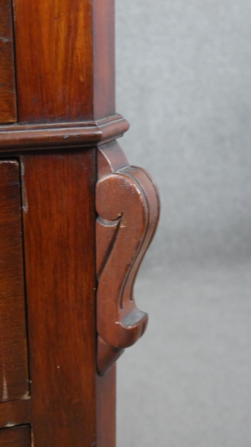A Victorian flame mahogany dressing chest, with a white marble washstand top, over four long - Image 8 of 9