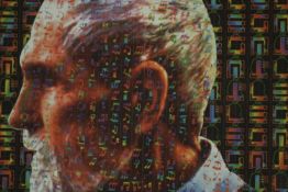 Attributed to Mark McCloud, framed and glazed blotter art print of Timothy Leary, signed by