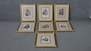 Jules Boilly (b. 1796 - 1874), seven framed and glazed hand coloured 18th century engravings, signed