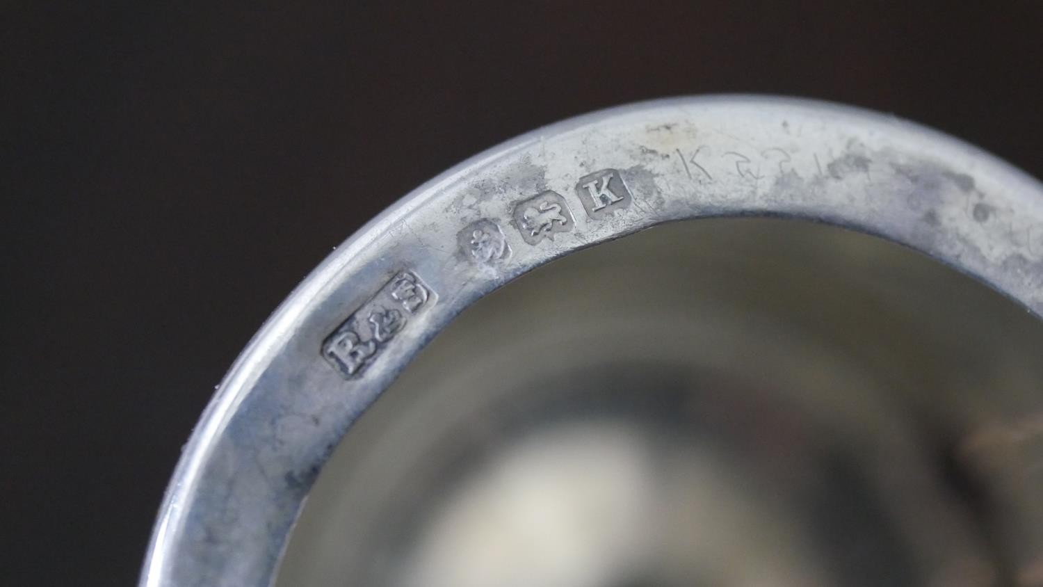 A collection of silver and silver plate, including a silver mustard pot (no liner), a pair of silver - Image 4 of 13