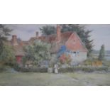 Thomas Nicholson Tyndale (British 1860-1930), mother and child with their cottage, watercolour,