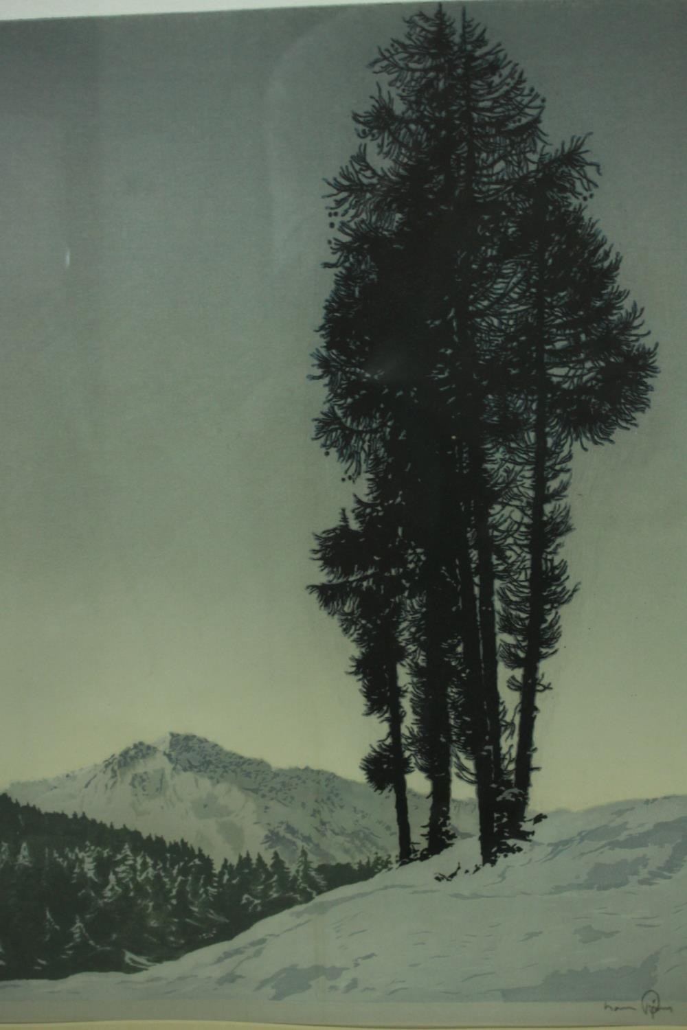 Hans Figura, Austrian, (1898 - 1978), coloured etching and aquatint of winter landscape, signed - Image 3 of 15