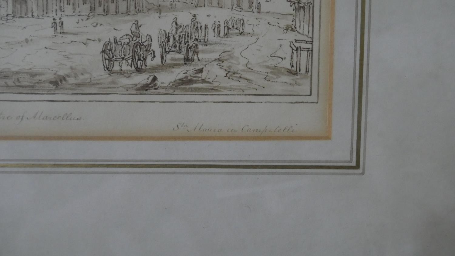 Two framed and glazed 19th century pen and watercolour studies of classical monuments in Rome. - Image 5 of 12