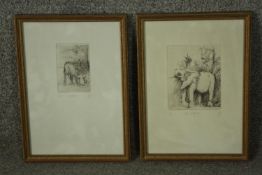 Two framed and glazed etchings of animals, one of an Elephant and one of a Warthog. Monogrammed H