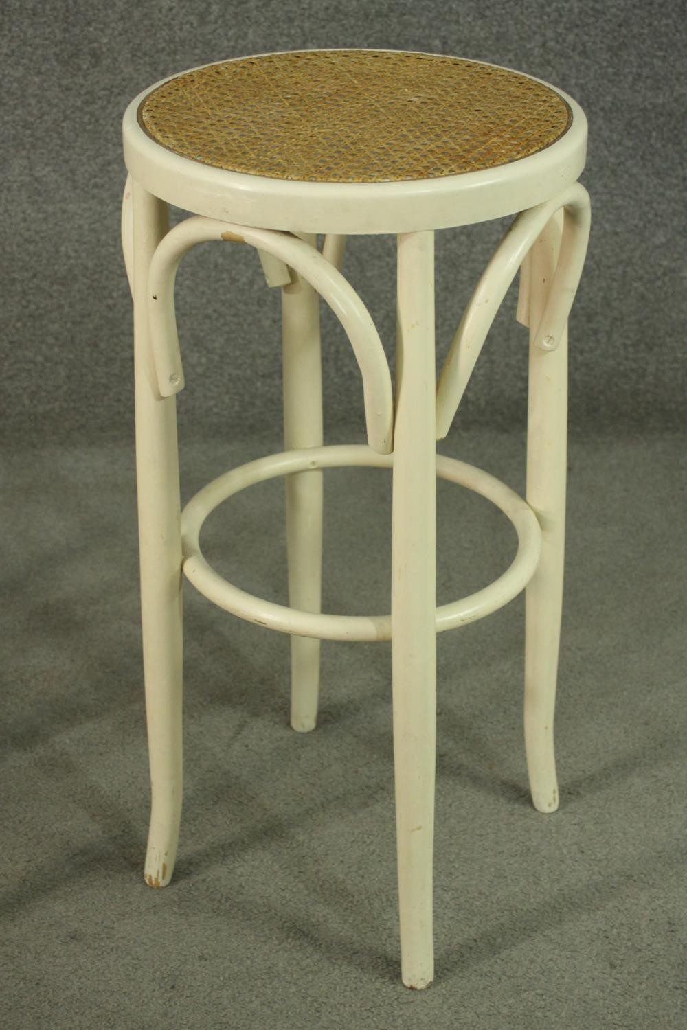 A pair of Thonet style painted bentwood bar stools, with caned seats. H.71cm. - Image 4 of 5