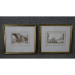 Two framed and glazed 19th century pen and watercolour studies of classical monuments in Rome. Label