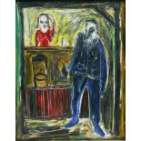 Tracey Emin, oil on board (in artist's frame), Billy and Tracey in a Pub, 1984. Signed T.K. Emin