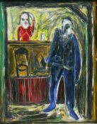 Tracey Emin, oil on board (in artist's frame), Billy and Tracey in a Pub, 1984. Signed T.K. Emin