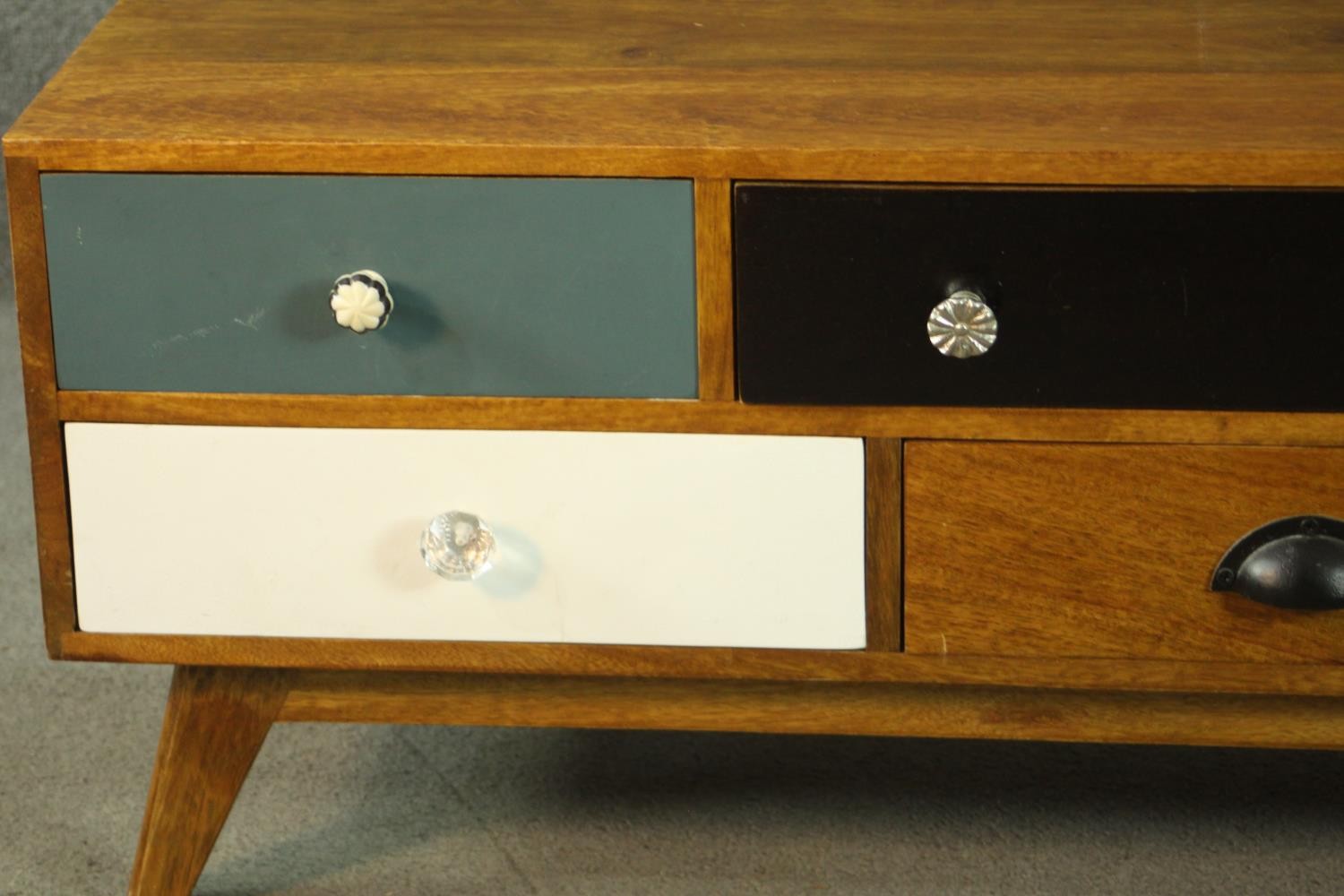 A contemporary mango wood sideboard or media cabinet, with an arrangement of seven drawers, some - Image 3 of 12