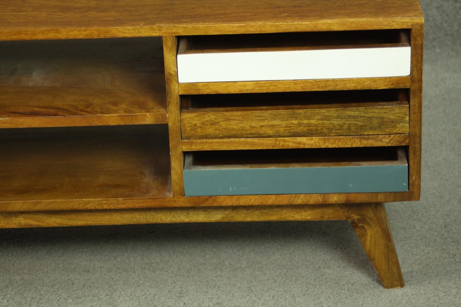 A contemporary mango wood sideboard or media cabinet, with an arrangement of seven drawers, some - Image 4 of 12