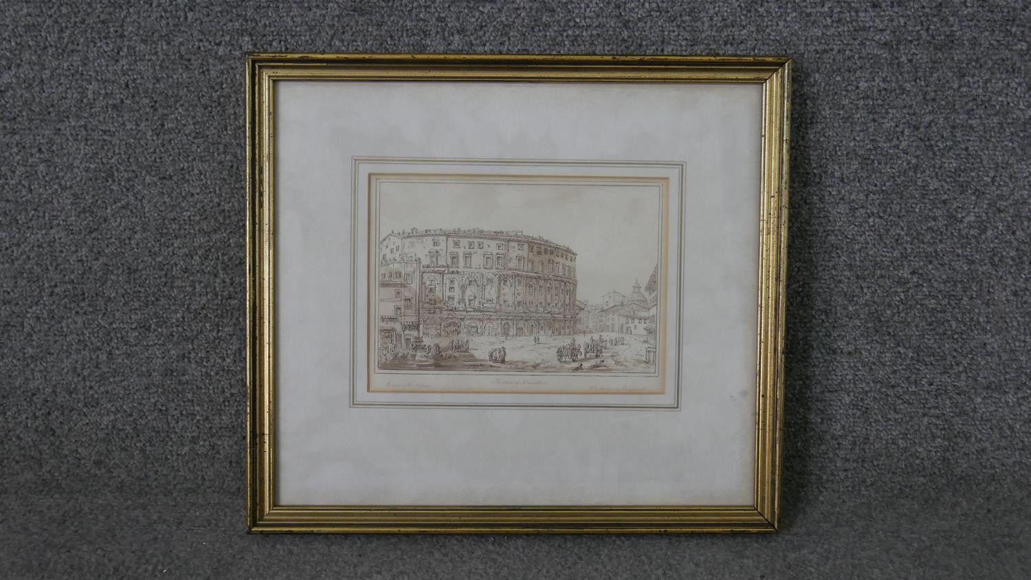 Two framed and glazed 19th century pen and watercolour studies of classical monuments in Rome. - Image 2 of 12