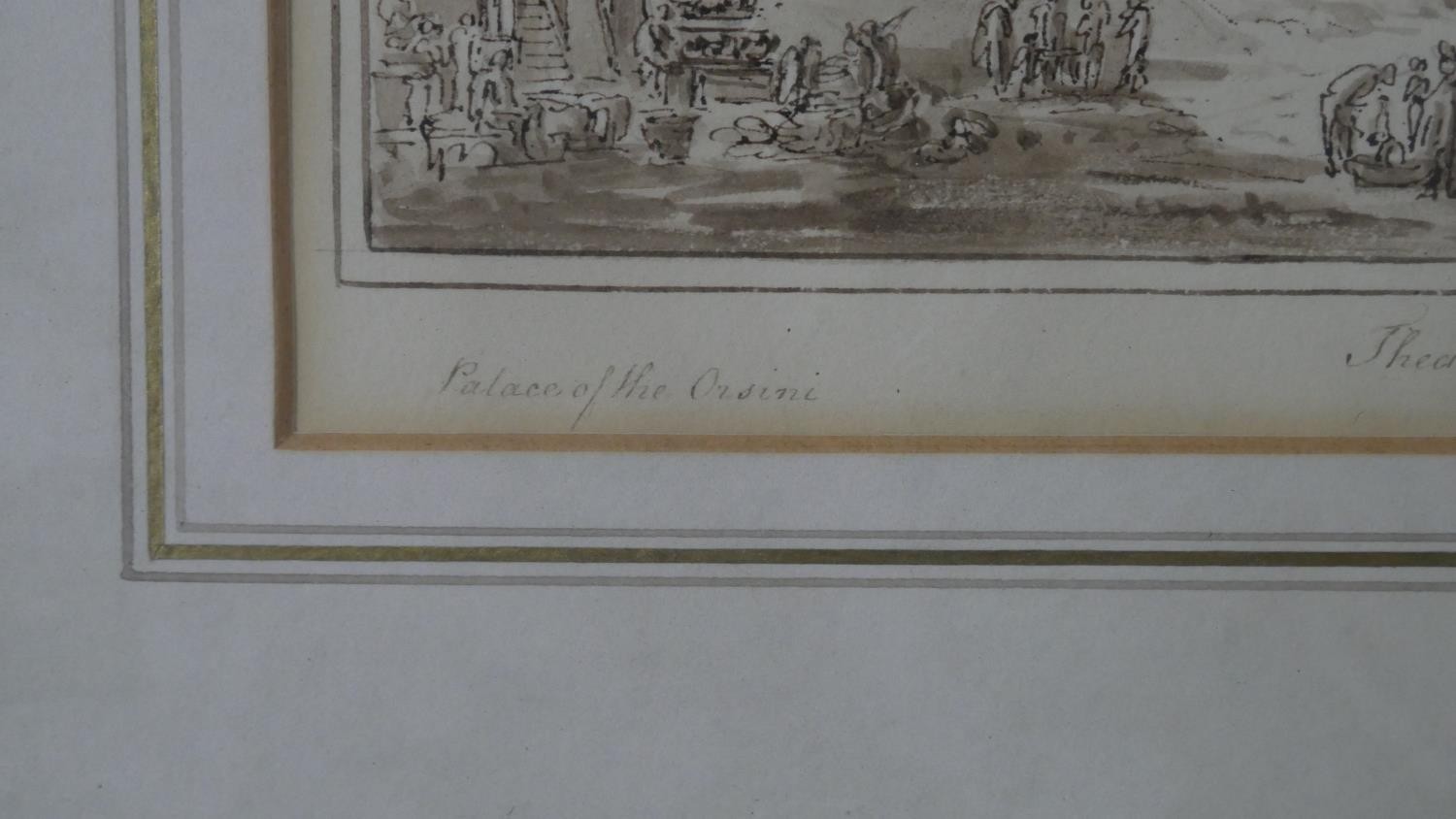 Two framed and glazed 19th century pen and watercolour studies of classical monuments in Rome. - Image 6 of 12