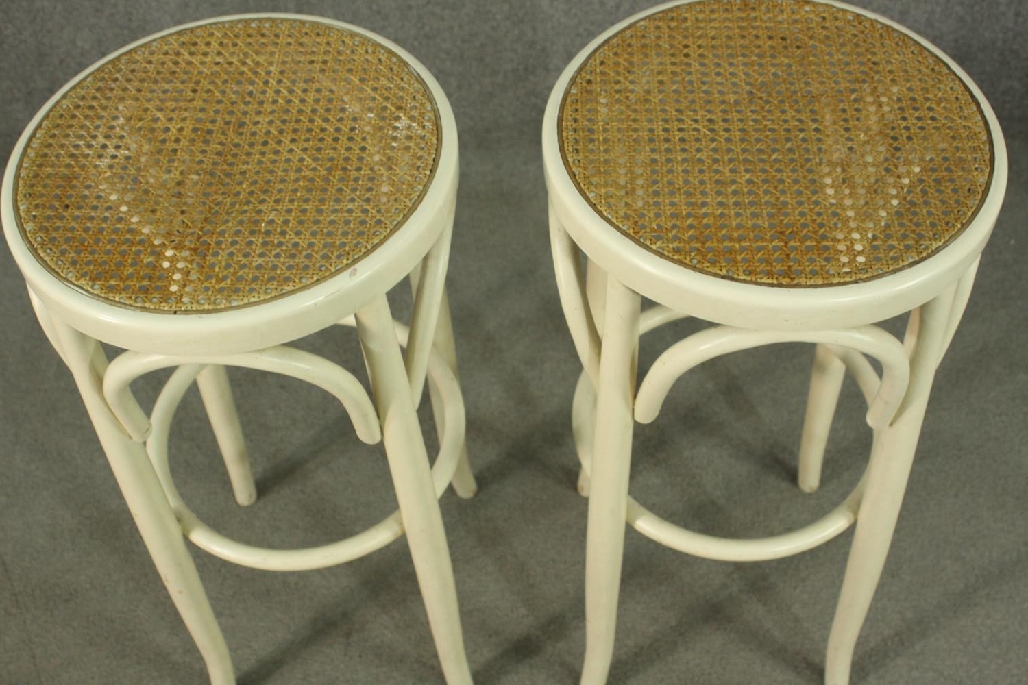 A pair of Thonet style painted bentwood bar stools, with caned seats. H.71cm. - Image 2 of 5