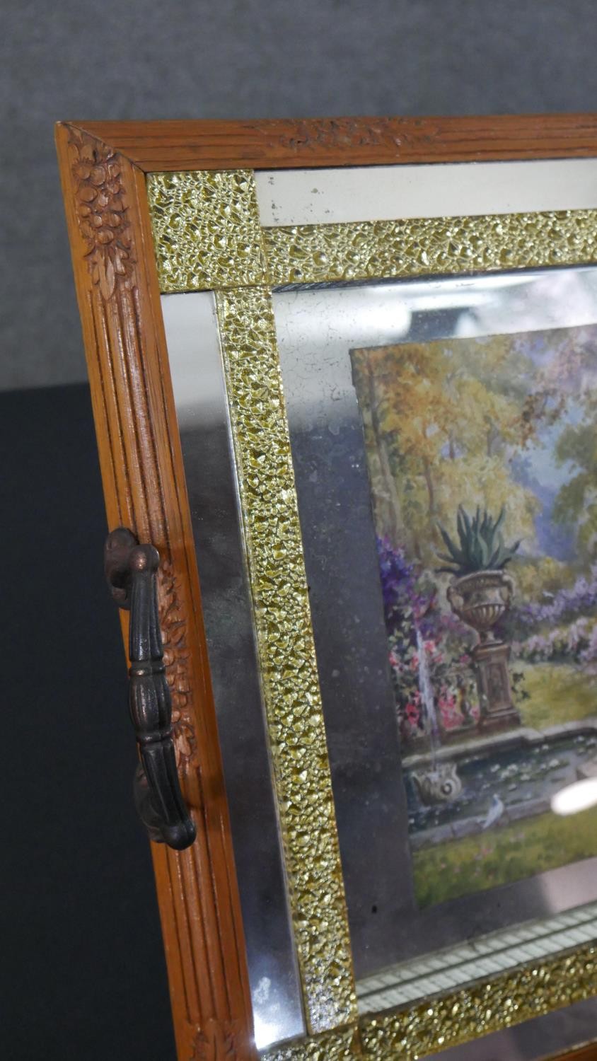 An Art Deco mirrored tray with carved floral border, mirrored yellow glass block work and a transfer - Image 3 of 7
