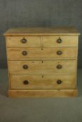 A 19th century pine chest of two short over three long graduated drawers on a plinth base. H.95 W.