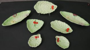 A collection of Carlton Ware vintage cabbage leaf and relief flower design dishes. Maker's mark to