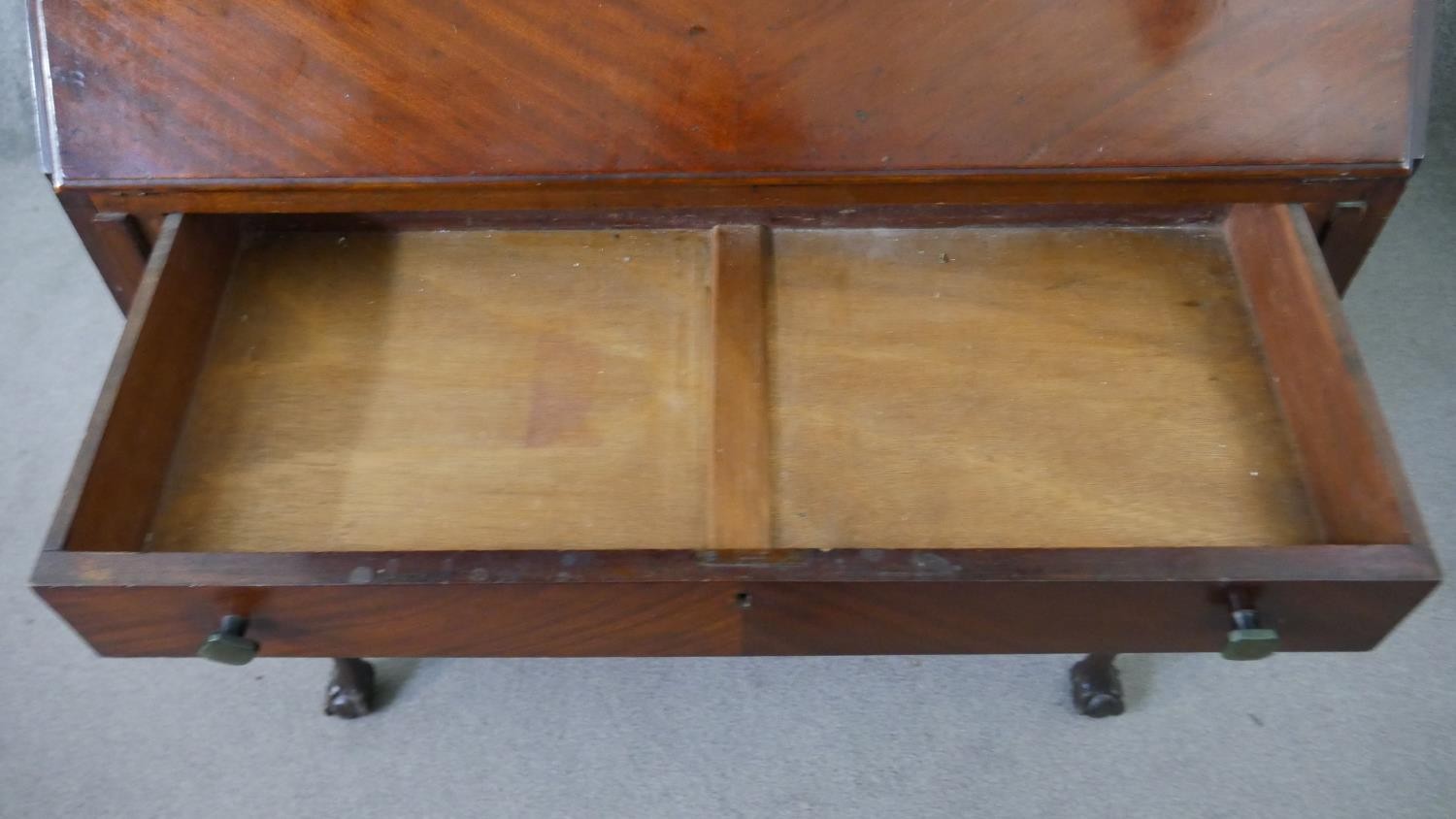 An Edwardian mahogany bureau bookcase, with two glazed doors enclosing shelves, over a quarter - Image 3 of 8