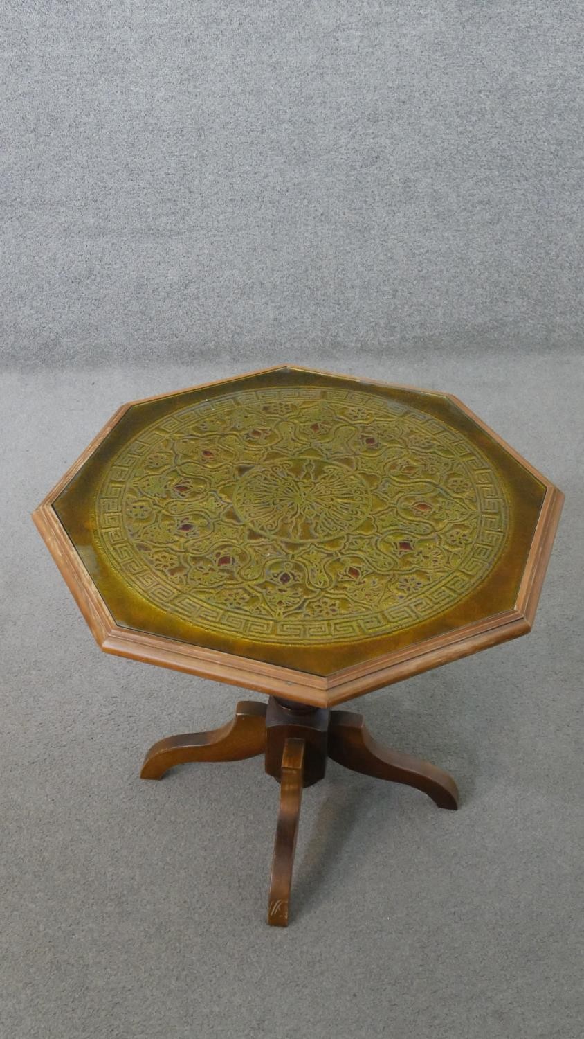 A 20th century octagonal occasional table, with a carved top, on a turned baluster stem, with four - Image 6 of 6