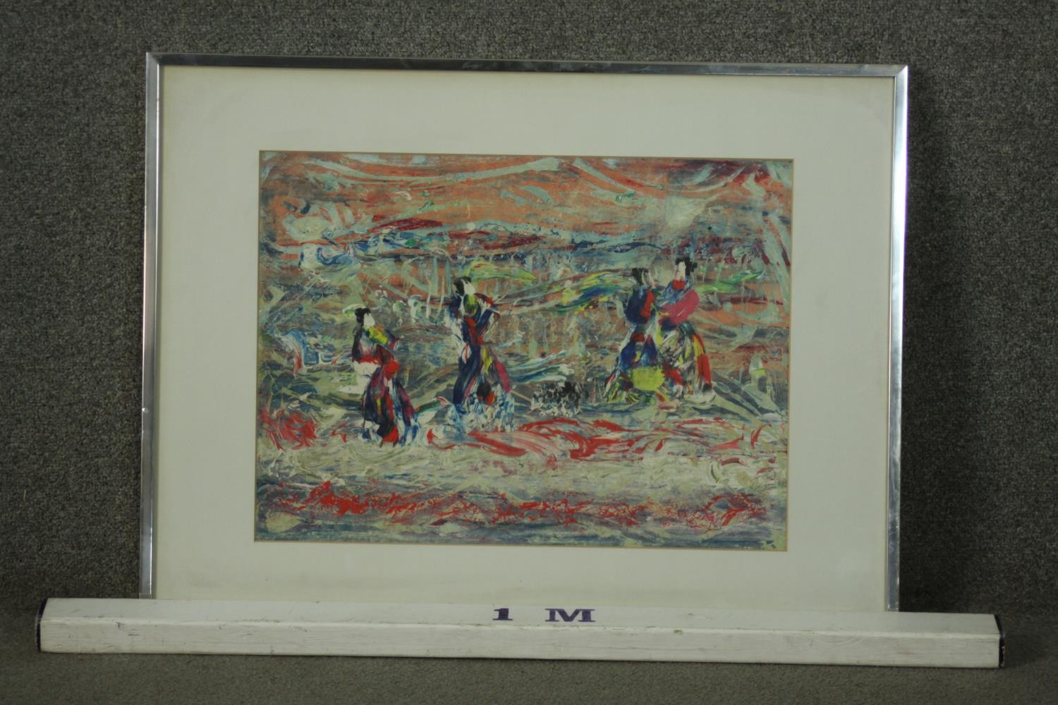 A framed and glazed print of Japanese ladies, indistinctly signed. H.60 W.80cm. - Image 3 of 7