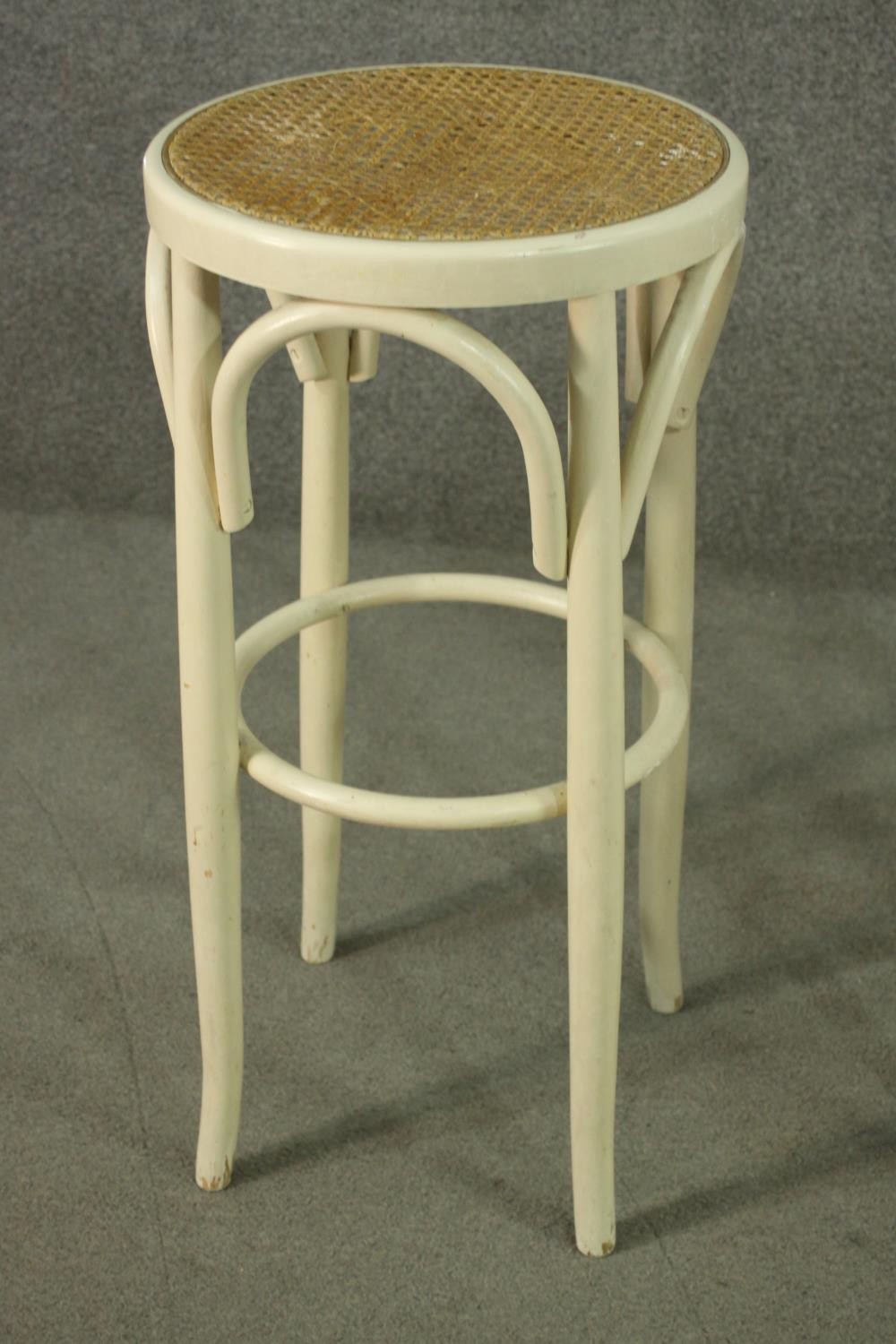 A pair of Thonet style painted bentwood bar stools, with caned seats. H.71cm. - Image 5 of 5