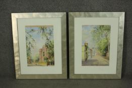 Jocelyn Galsworthy (Contemporary British), a pair of oil pastel street scenes, one depicting a