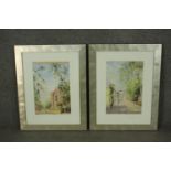 Jocelyn Galsworthy (Contemporary British), a pair of oil pastel street scenes, one depicting a