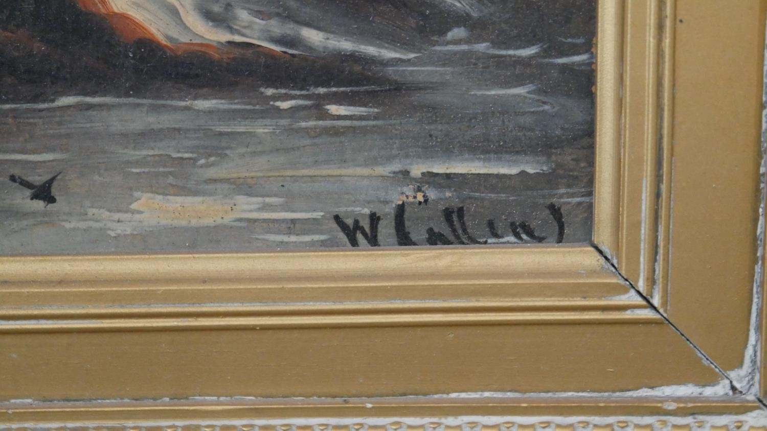A gilt framed oil on panel of a river landscape, indistinctly signed. H.64 W.44cm - Image 4 of 5